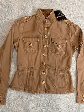 Jordache Green Army Button Front Jacket Distressed NWT Utility Y2K Junior Small